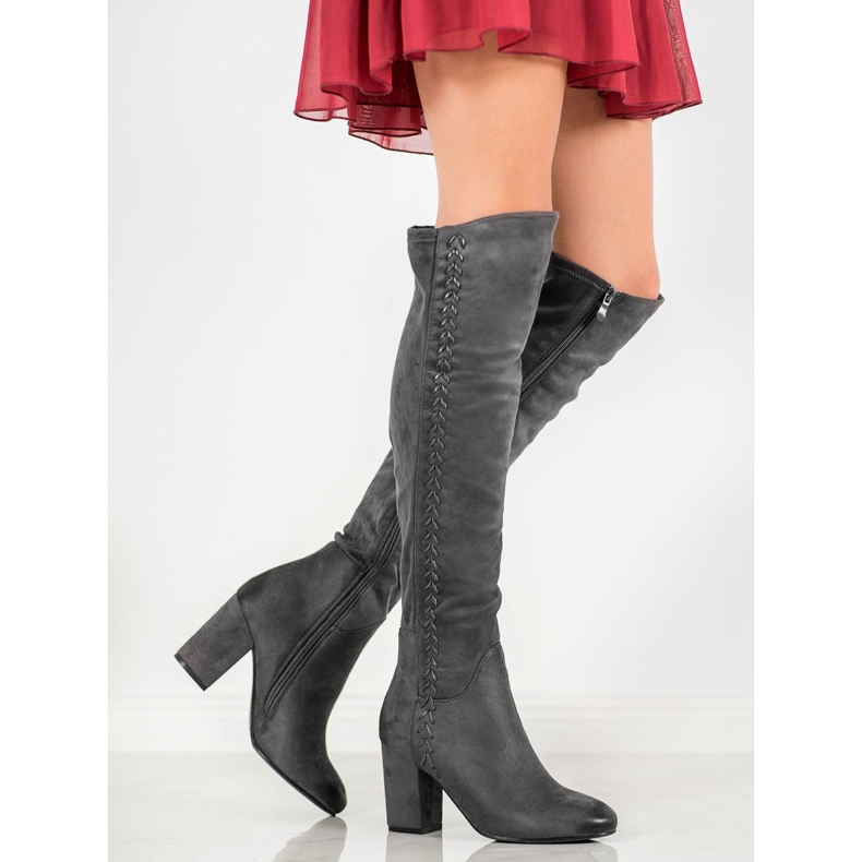 S. BARSKI Mintás velúr csizma szürke 1