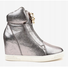 Ezüst cipők a jaguár KLS-105-4 ék sarkán szürke 2