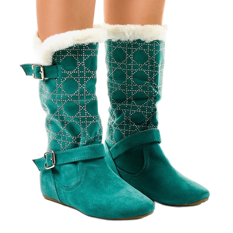 Zöld lapos csizma a vádli közepéig R100 1