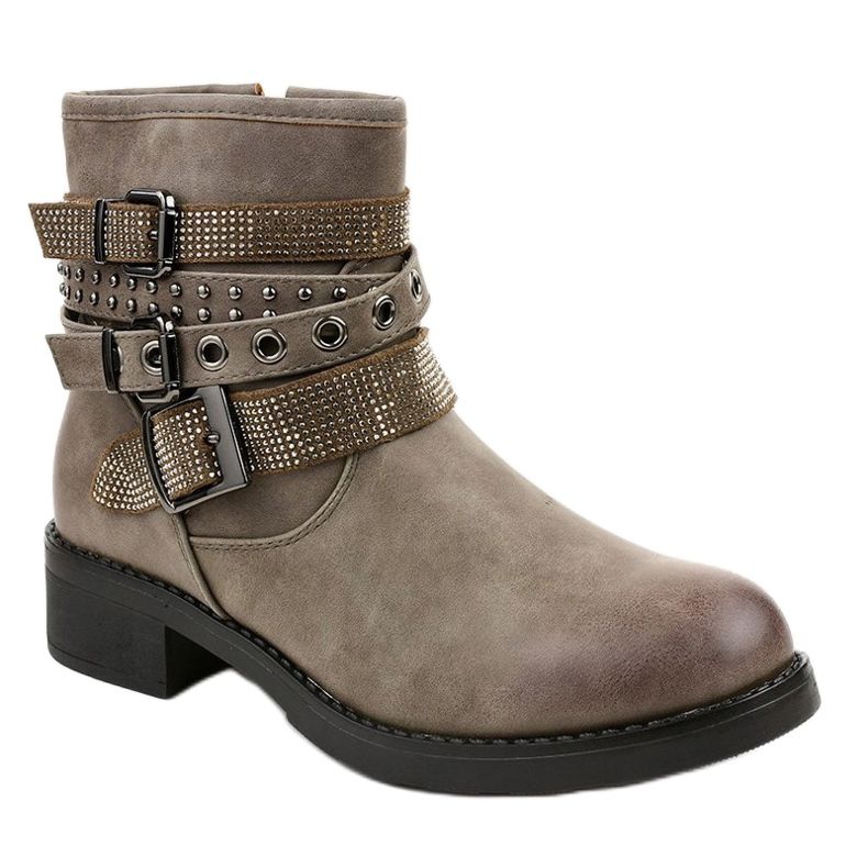 Khaki lapos sarkú bokacsizma 7365-PA csatdal zöld 1