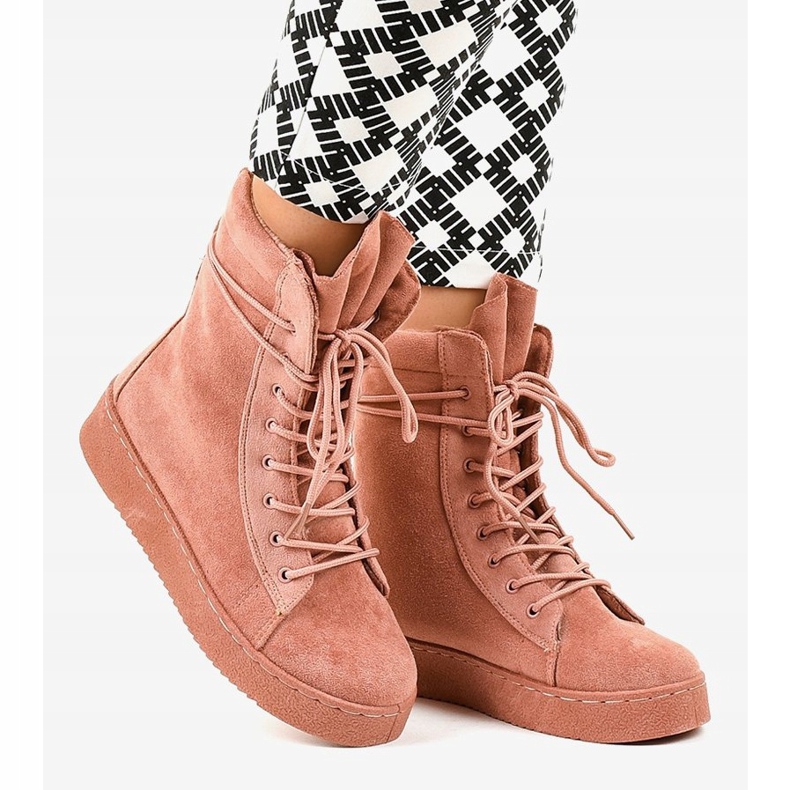 Rózsaszín velúr lapos csizma 7-3727B 2