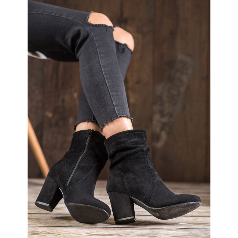 SHELOVET Magas velúr csizma fekete 2