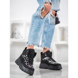 SHELOVET Leopárdmintás cipők fekete 2