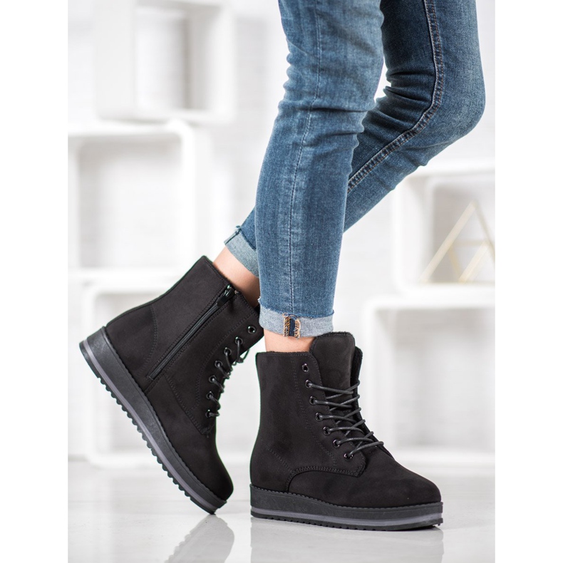 SHELOVET Suede Trappers a platformon fekete 2