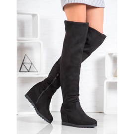 SHELOVET Velúr ék csizma fekete 1