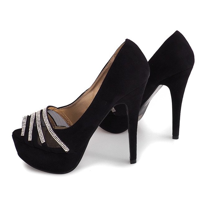 Suede szivattyú egy magas sarkú MD7079-1 fekete 2