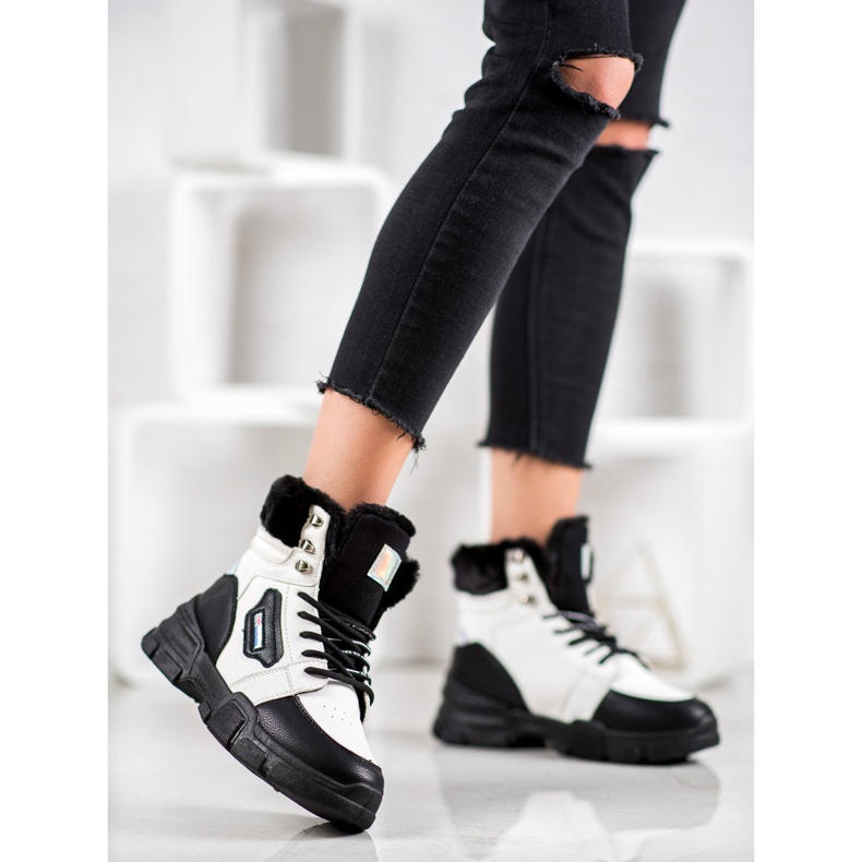 Yes Mile Cipők szőrmével fehér fekete 2