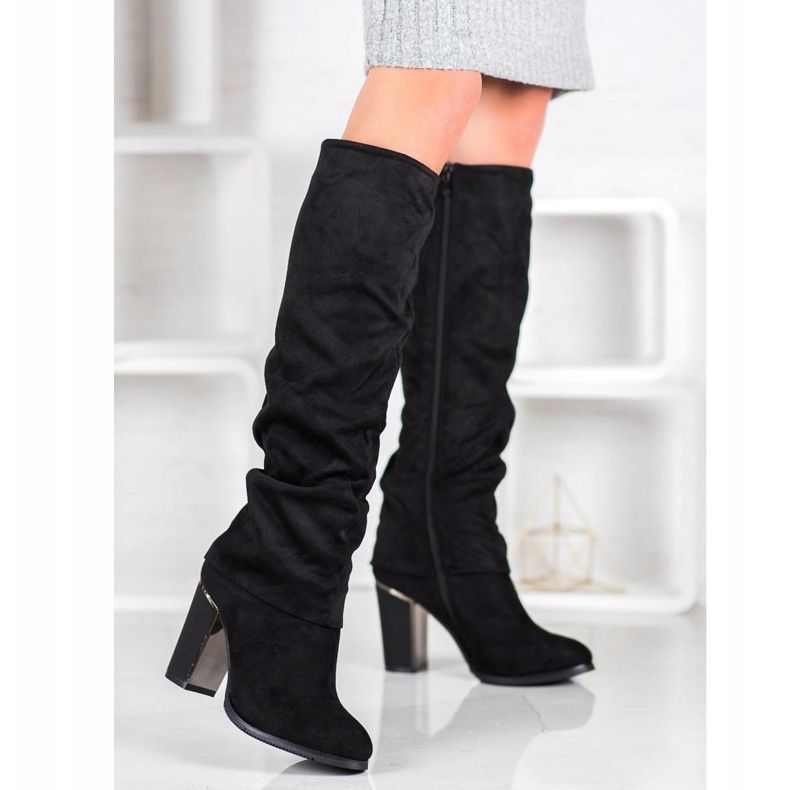 SDS Elegáns magas sarkú csizma fekete 2