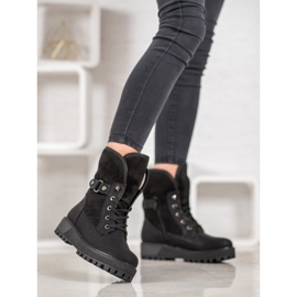 SHELOVET Fűzős csizma báránybőrrel fekete 2