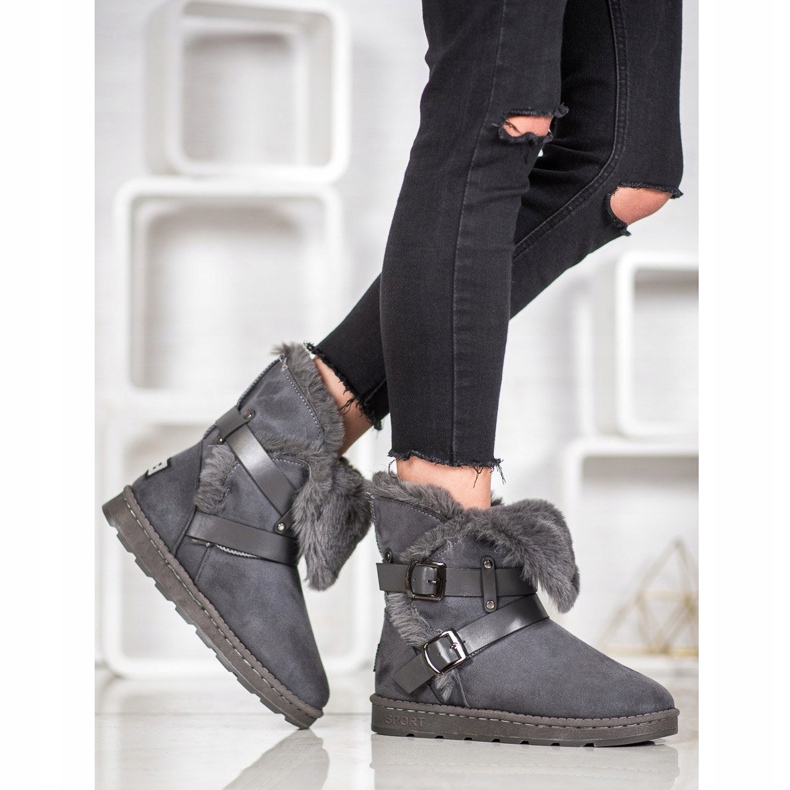 Bona Velúr Mukluki csíkokkal szürke 1