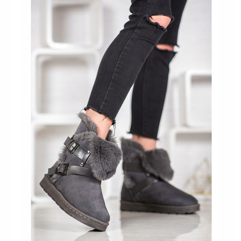 Bona Velúr Mukluki csíkokkal szürke 2