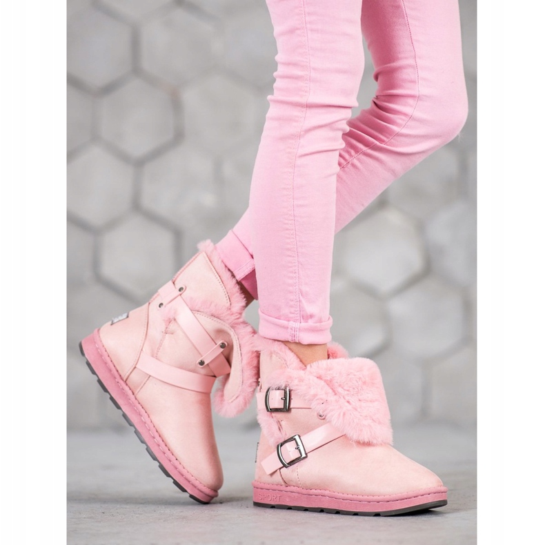 Bona Velúr Mukluki csíkokkal rózsaszín 1