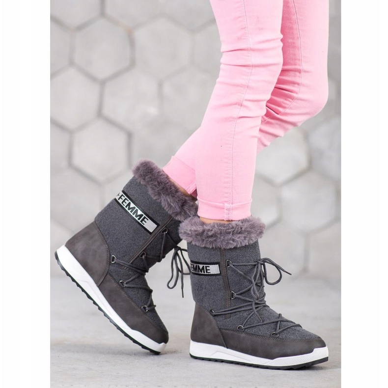 Small Swan Divatos fűzős hócsizma szürke 1