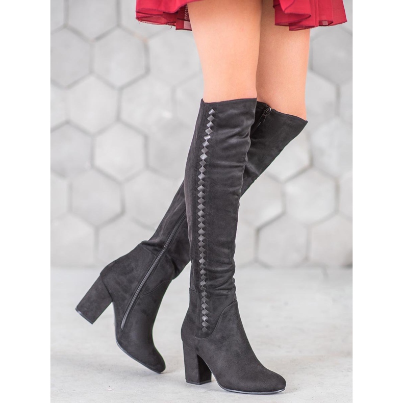 SDS Velúr magas sarkú csizma fekete 1