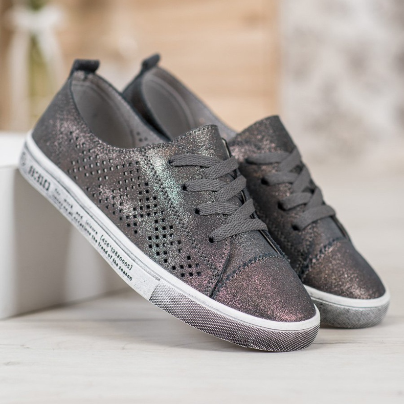 VINCEZA bőr cipők szürke 2