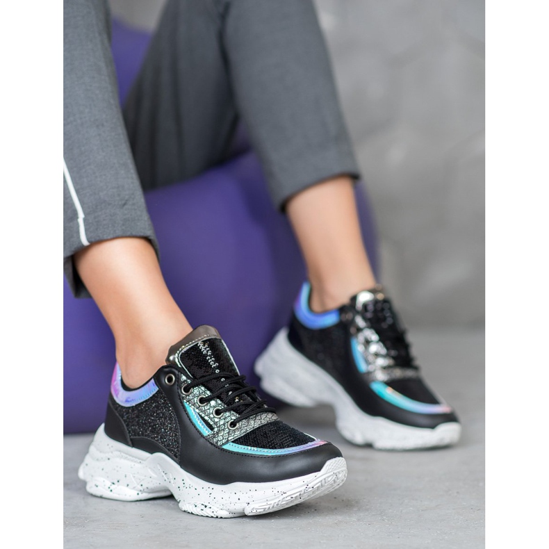 SHELOVET Cipők flitterekkel a platformon fekete sokszínű 1