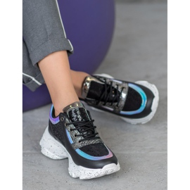 SHELOVET Cipők flitterekkel a platformon fekete sokszínű 2