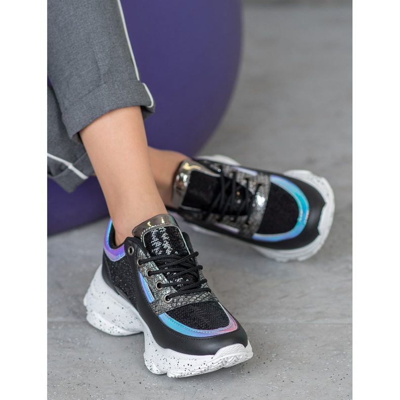 SHELOVET Cipők flitterekkel a platformon fekete sokszínű 2