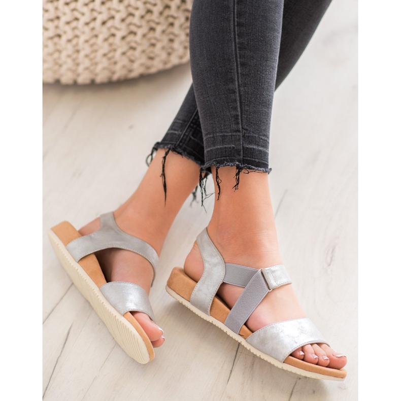 SHELOVET Kényelmes ezüst szandál szürke 2