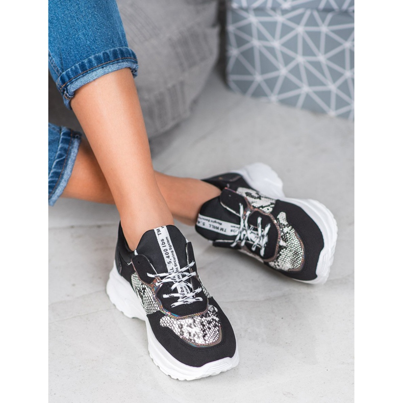 SHELOVET Fekete Snake Print Cipők sokszínű 1