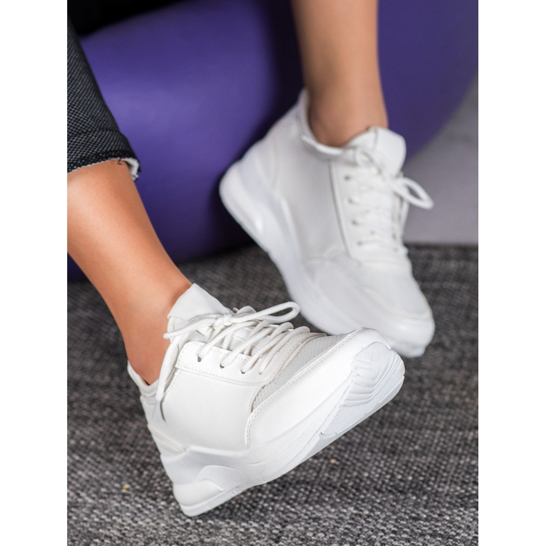 SHELOVET Fűzött cipő öko bőrből fehér 2