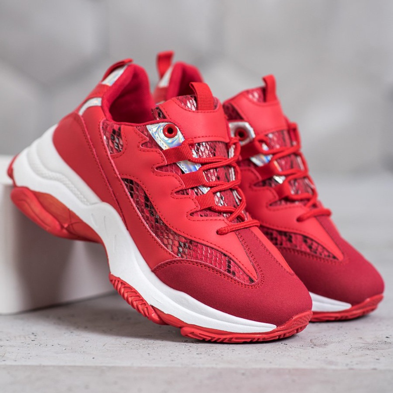 SHELOVET Snake Print Platform Cipők piros 2