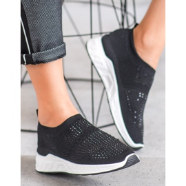 SHELOVET Csúszós cipő kristályokkal fekete 2