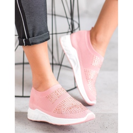 SHELOVET Csúszós cipő kristályokkal rózsaszín 2