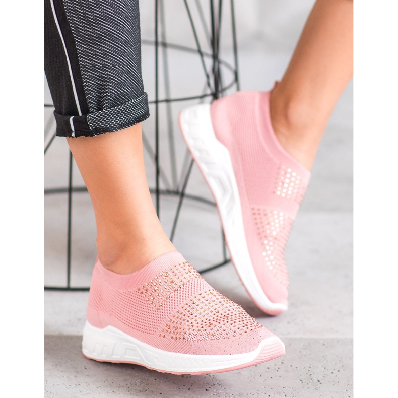 SHELOVET Csúszós cipő kristályokkal rózsaszín 2