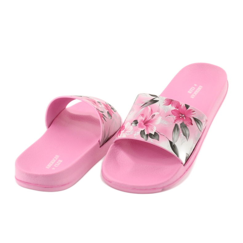 Virágos profilú American Club rózsaszín papucs fehér szürke zöld 4