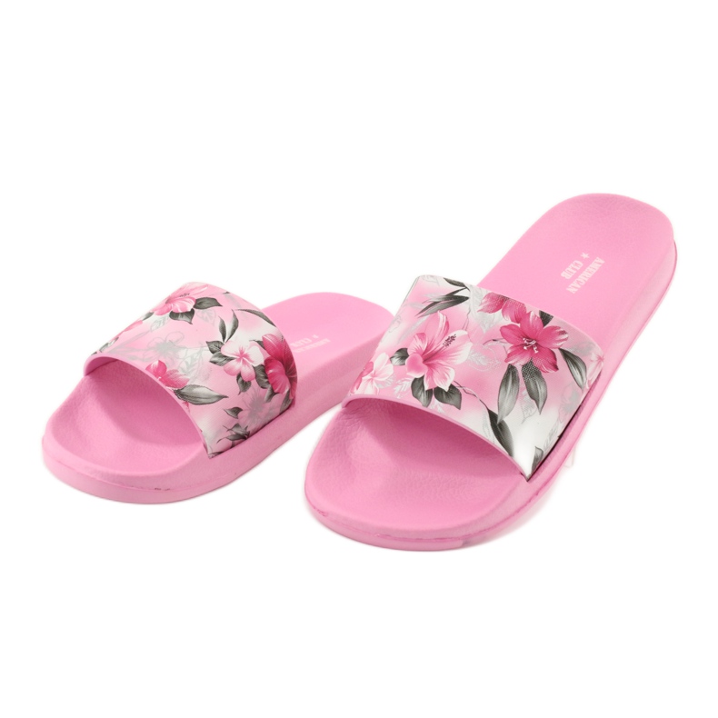 Virágos profilú American Club rózsaszín papucs fehér szürke zöld 3