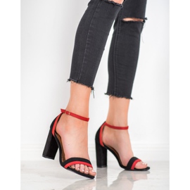 SHELOVET Stílusos magas sarkú szandál fekete 2