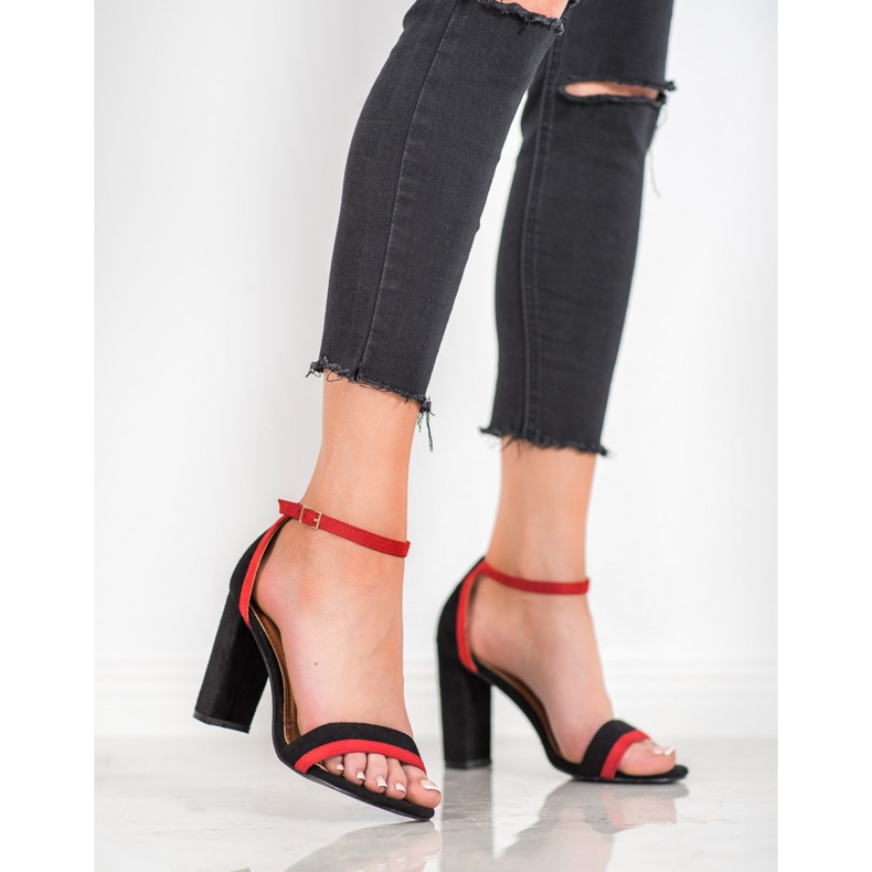 SHELOVET Stílusos magas sarkú szandál fekete 2