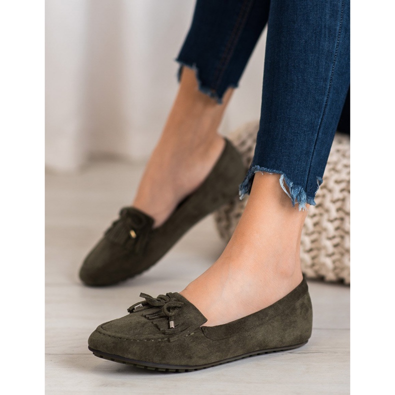 Ideal Shoes Velúr csizma szegéllyel zöld 1