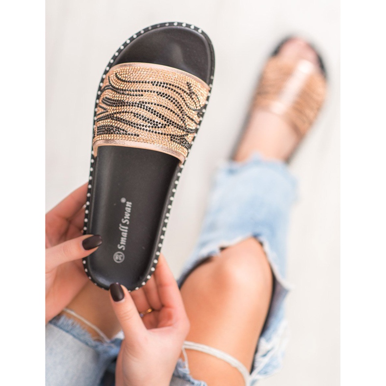 SHELOVET Divatos papucs köbcirkóniával barna sárga 2