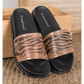 SHELOVET Divatos papucs köbcirkóniával barna sárga 1