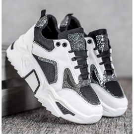 Seastar Divatos cipők csillogással fehér fekete 1