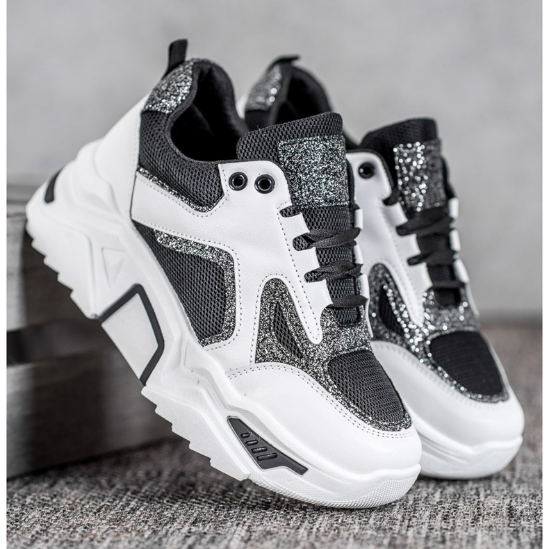 Seastar Divatos cipők csillogással fehér fekete 1