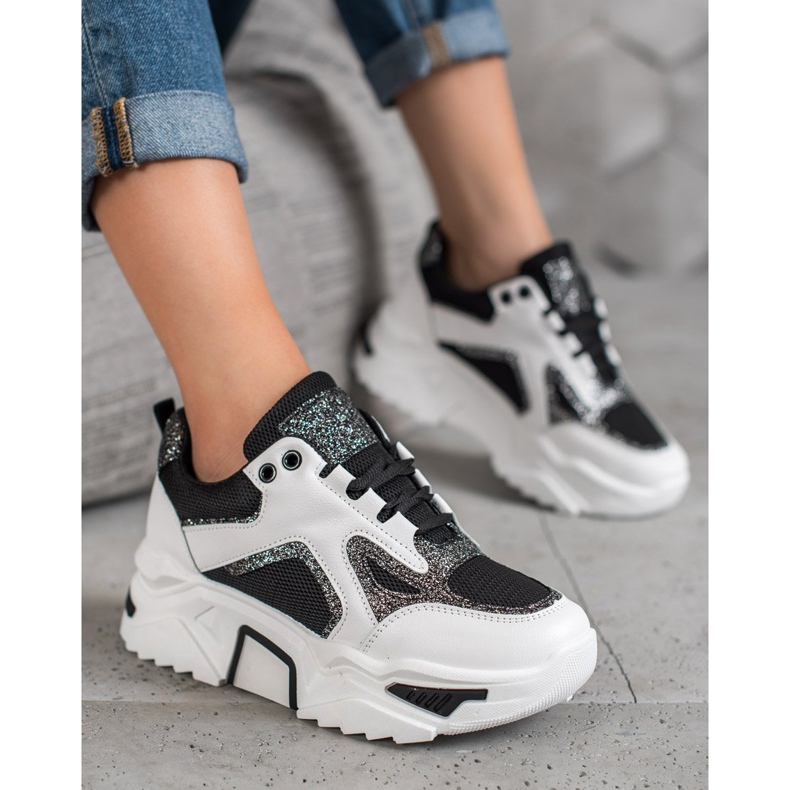 Seastar Divatos cipők csillogással fehér fekete 2