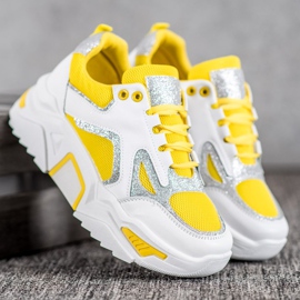 Seastar Divatos cipők csillogással fehér sárga 2