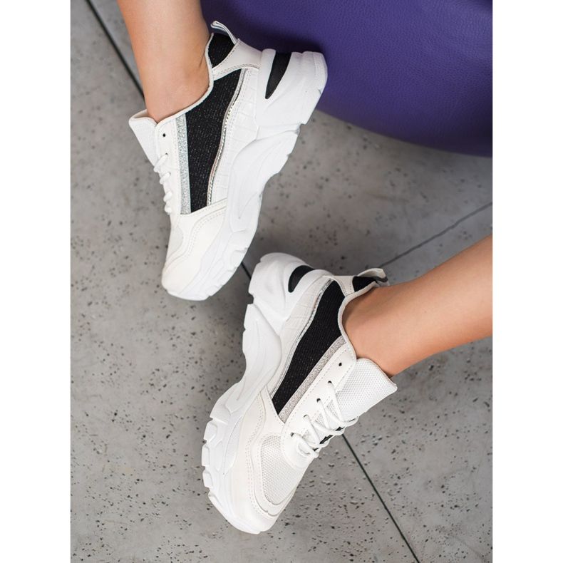 SHELOVET Stílusos cipők csillogással fehér fekete 1