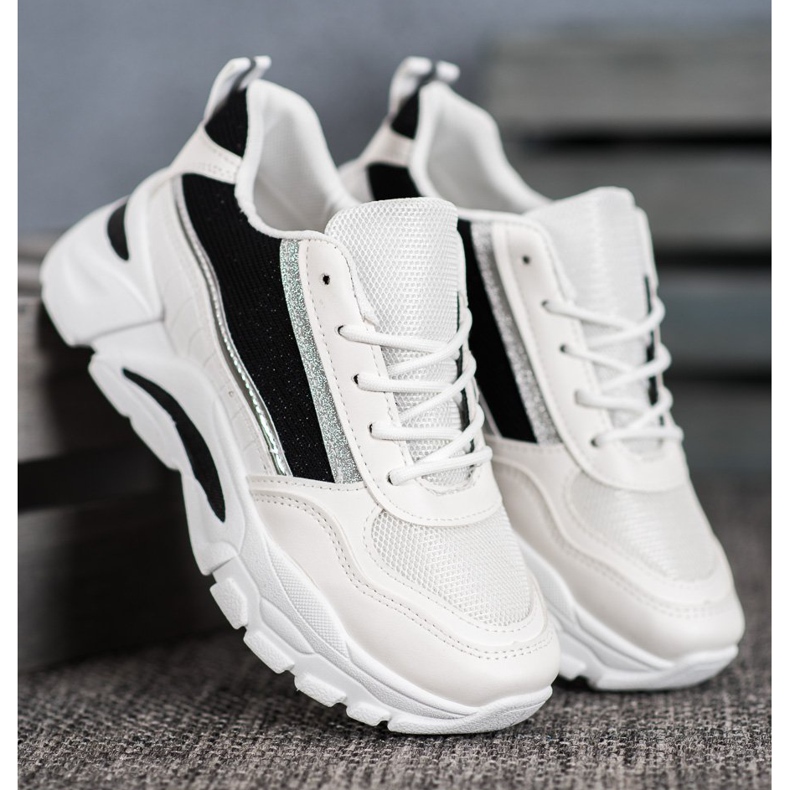 SHELOVET Stílusos cipők csillogással fehér fekete 2