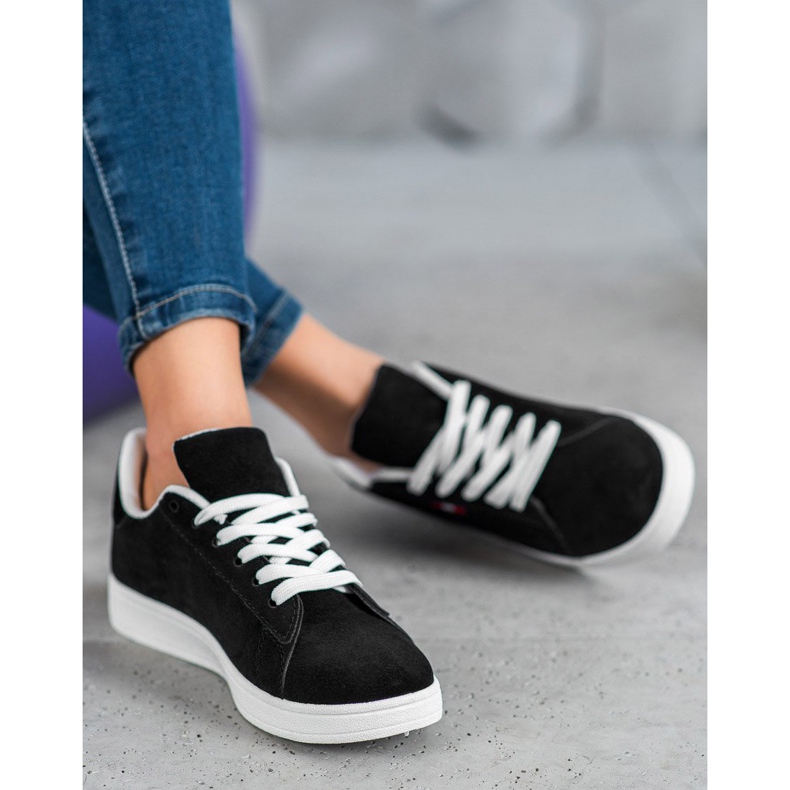 SHELOVET Kényelmes ökobőr cipő fekete 2