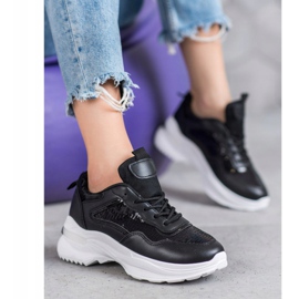 SHELOVET Divatos cipők flitterekkel fekete 2