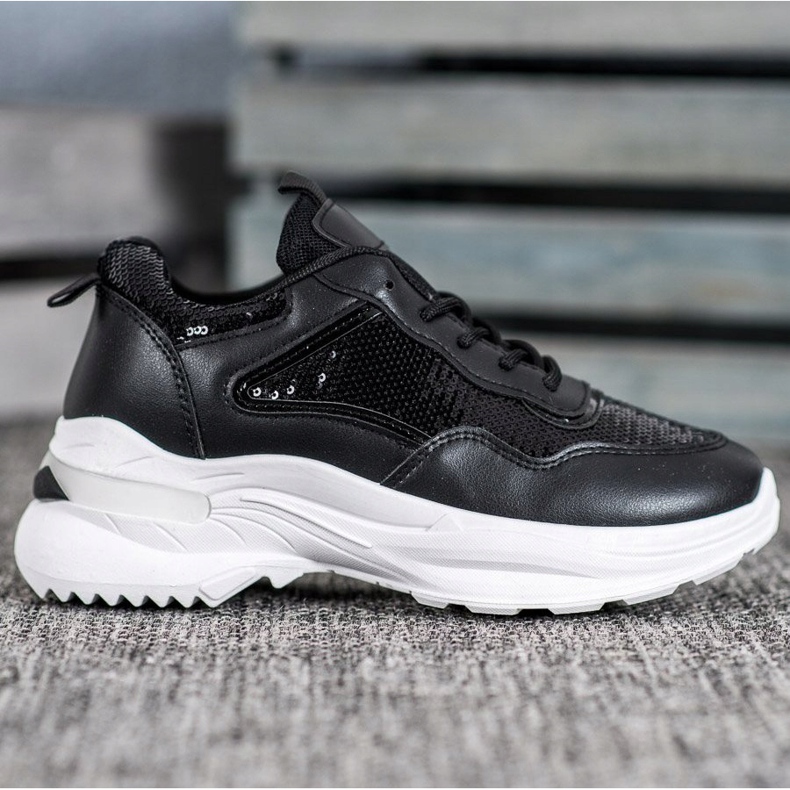 SHELOVET Divatos cipők flitterekkel fekete 1