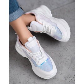 SHELOVET Divatos cipők flitterekkel fehér 1