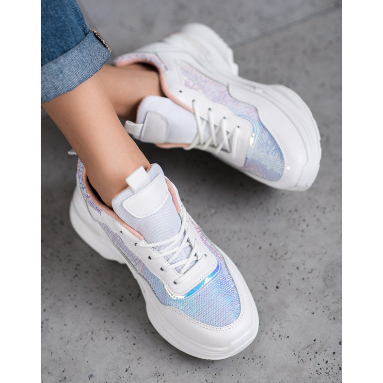 SHELOVET Divatos cipők flitterekkel fehér 1