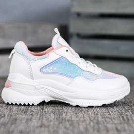 SHELOVET Divatos cipők flitterekkel fehér 2