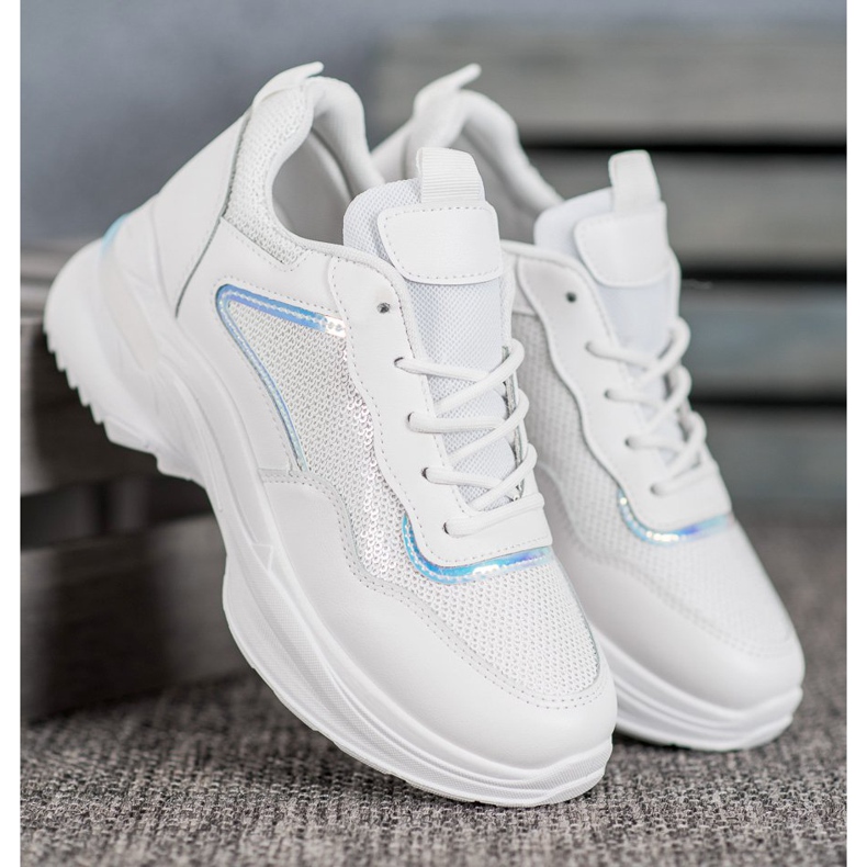 SHELOVET Divatos cipők flitterekkel fehér 2