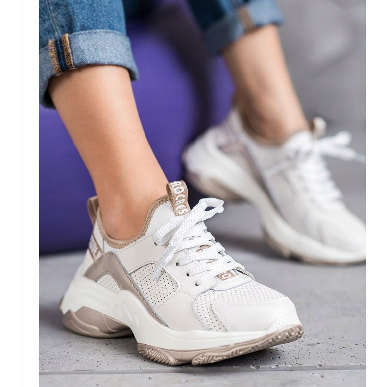 Goodin Áttört bőr cipők fehér sárga 1